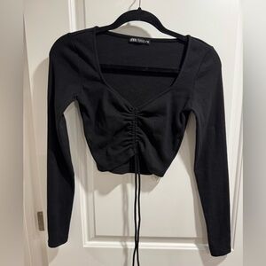 Zara ribbed long sleeve ruched crop top